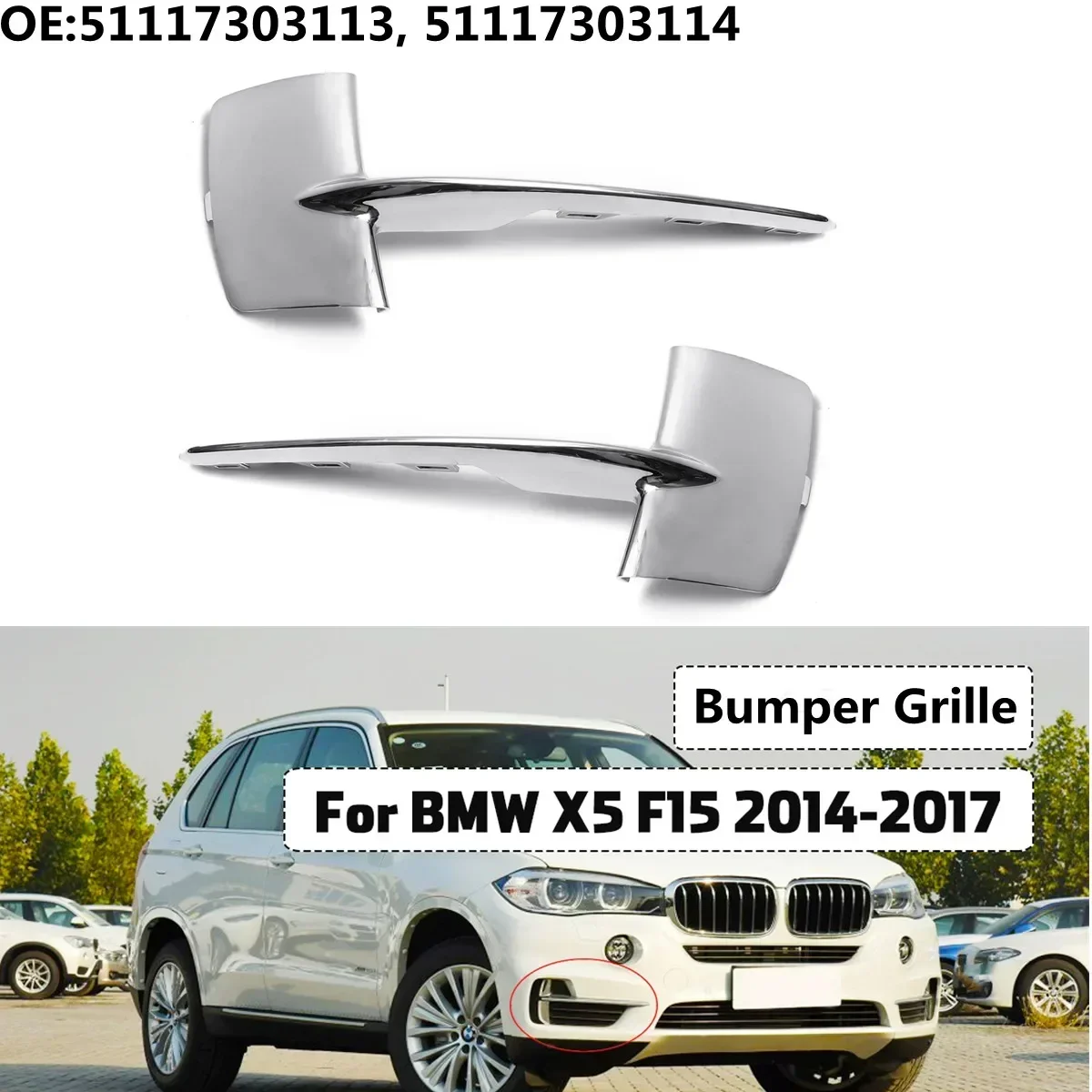 Matte Chrome Bumper Trim ABS For BMW X5 F15 35i 35ix 35dx 2014-2017 Front Bumper Grille Trim Molding 51117303113 51117303114