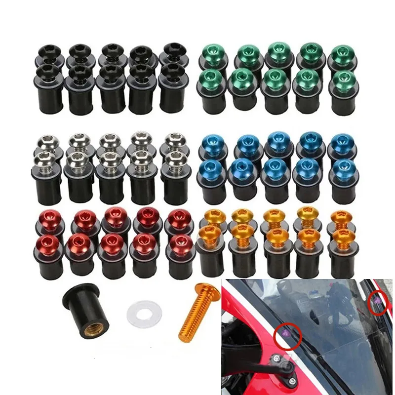 10set Universal Accessories M5 Motorcycle Windscreen Windshield Fairing Bolt Screw Kit Well Nut For Honda Suzuki Kawasaki Yamaha