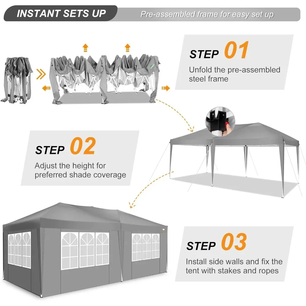 10x20 Pop Up Canopy Event Shelter Shade Przenośny namiot na imprezy Plaża Camping Komercyjna natychmiastowa altana Baldachim ślubny