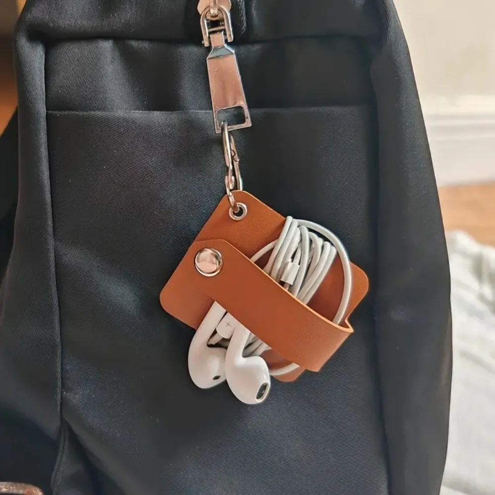 Cable Strap Leather Cable Clip PU Leather Leather Buckle Cable Wrap Organizer Compact Reusable Headphone Cable Winder