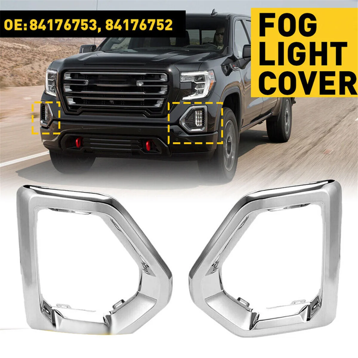 For GMC Sierra 2019-2021 Denali SLT Front Fog Light Outer Bezel Cover Chrome