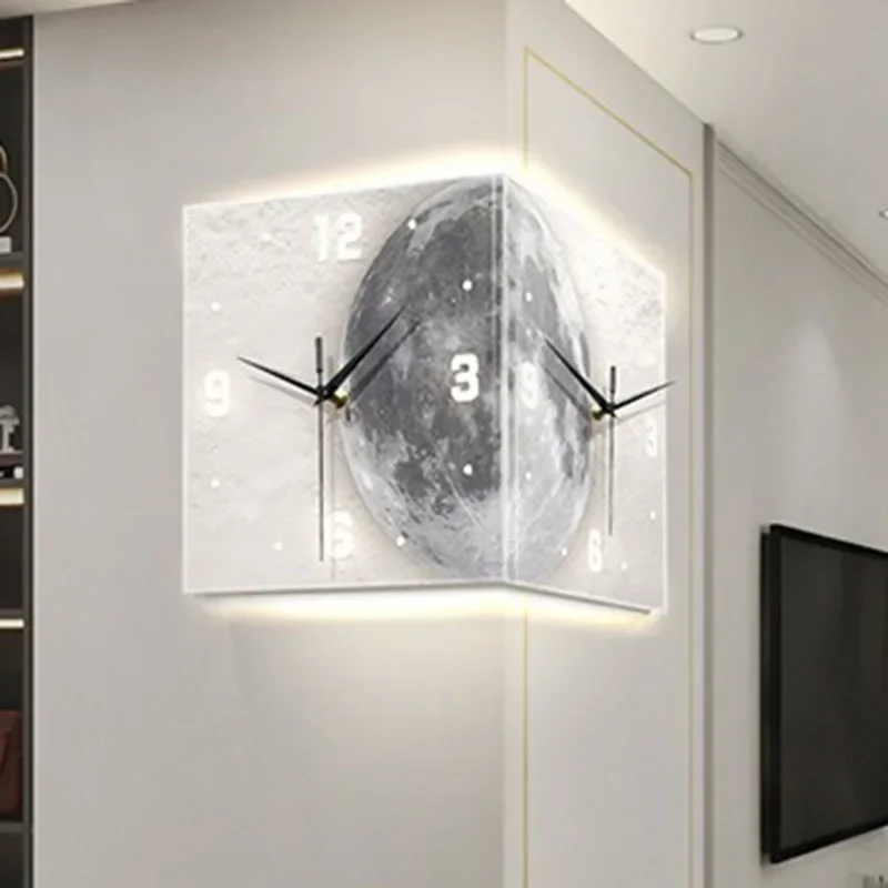 NONE Kreative Eckwanduhr Wohnzimmer Große LED-Uhren Leuchtende Wandkunst Doppelseitige Stille Uhren Dekoration für Schlafzimmer 3