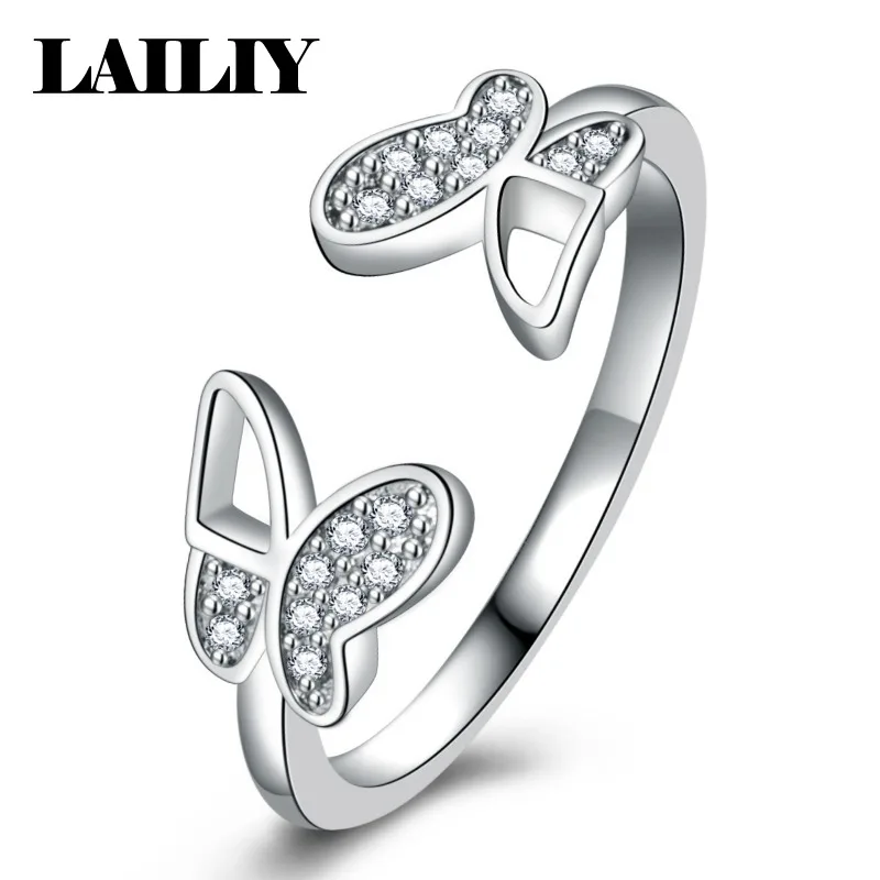 LAILIY925 Sterling Silver Gift with Two Butterflies  Design Adjustable Ring for Women Fashion Jewelry