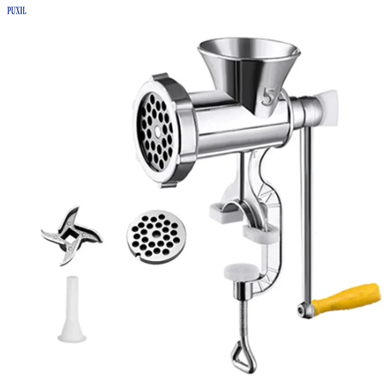 

Manual Meat Grinder Silver Aluminum Alloy Powerful Meat Grinder Home Sausage Kitchen Appliances Chop Pepper Supplies Meat Mincer