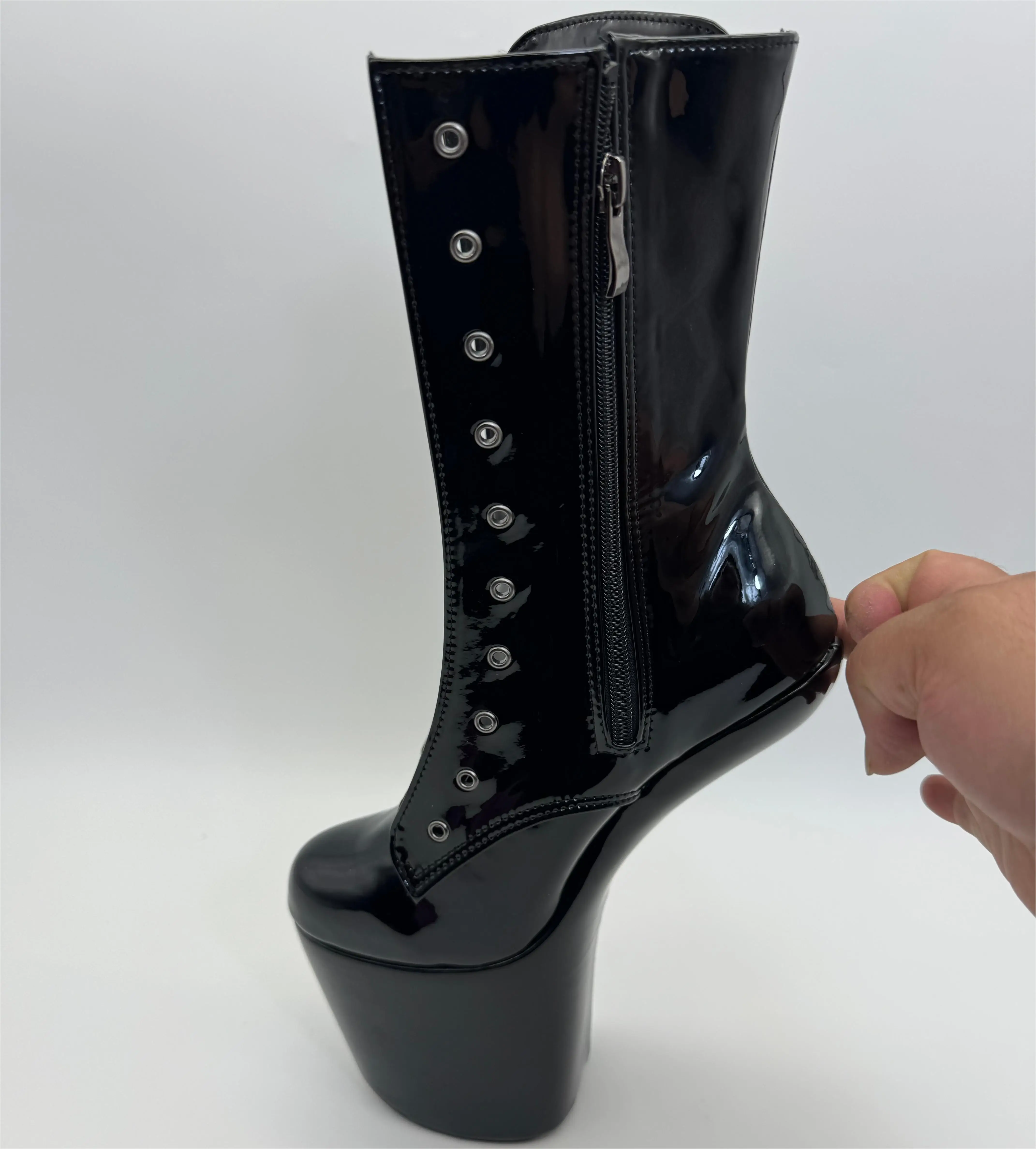 No heel 20cm sky high, pole dancing heels, lace-up round head waterproof platform model catwalk low boots