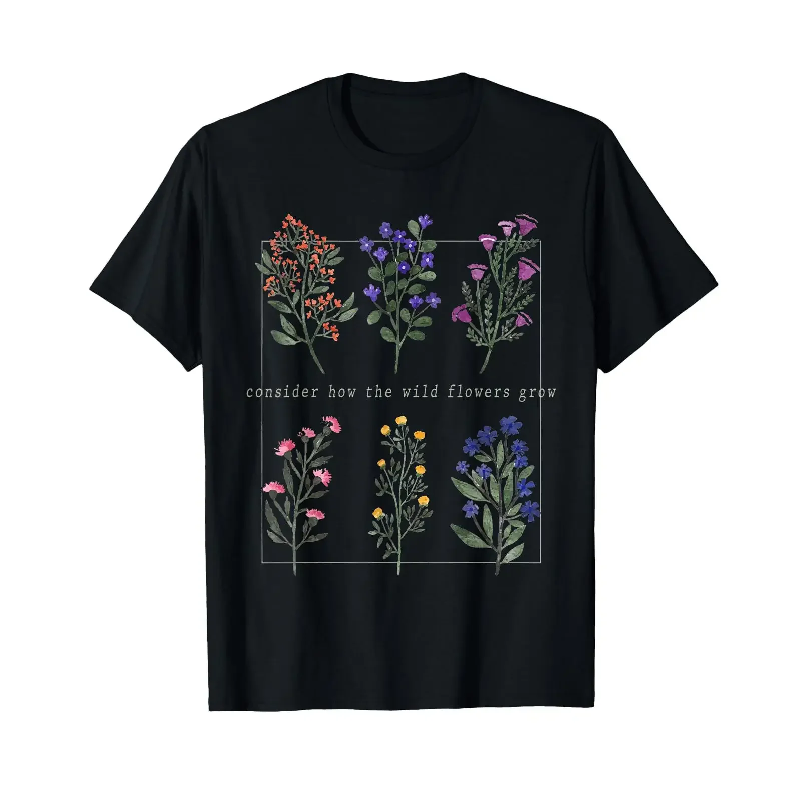 Consider How The Wild Flowers Grow Bible Verse Christian T Shirt black vintage Washed Top For Everyday Wear fashion Breathable