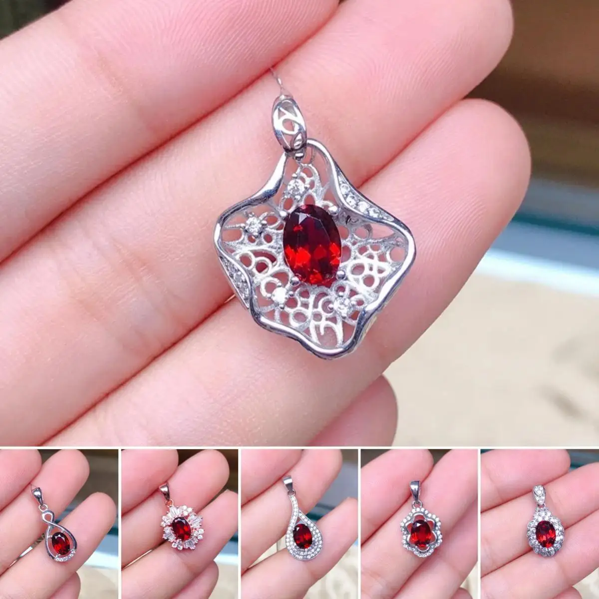 

Fashion Garnet Various Styles Pendant S925 Sterling Silver Natural Gem Fine Women's Weddings Jewelry Free Shipping MeiBaPJ FS