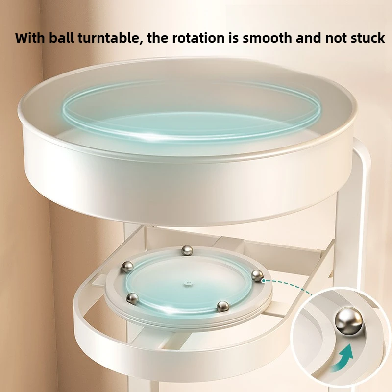 ‌ رف توابل دوار للمطبخ، رف قابل للتعديل من طبقتين، منظم بهارات قابل للإزالة، برج تخزين الحمام
