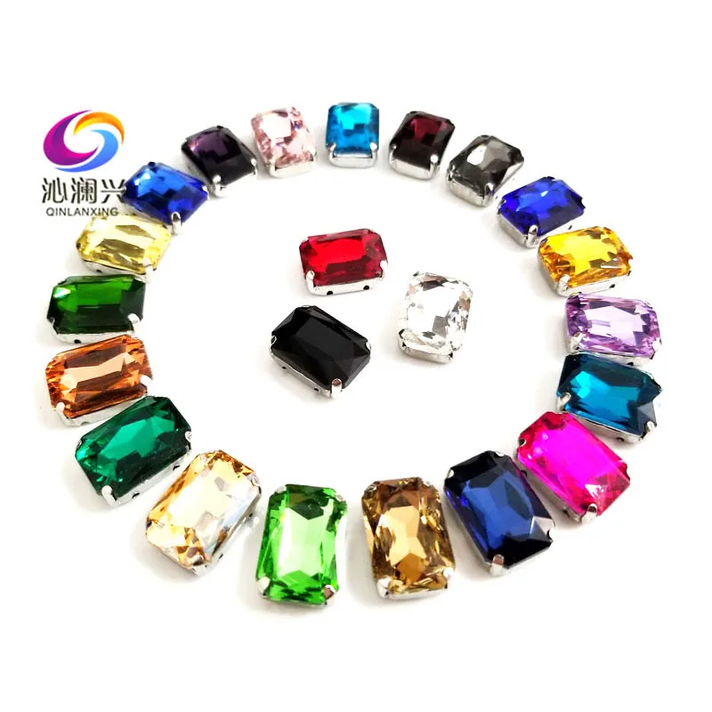 Mix Color Setting Glass Crystal Loose Rhinestones, Rectangle Octagonal Shape Sew on Stones, Diy Clothing Sewing Accessories