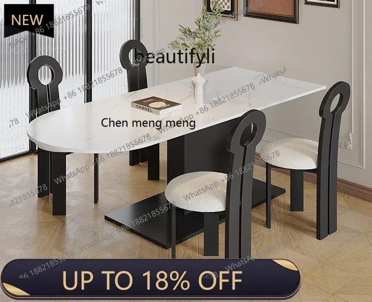 

P178 Half Ellipse Dining Table Wall Small Apartment Living Room Light Luxury High-Grade Cream Style Stone Plate Dining Table