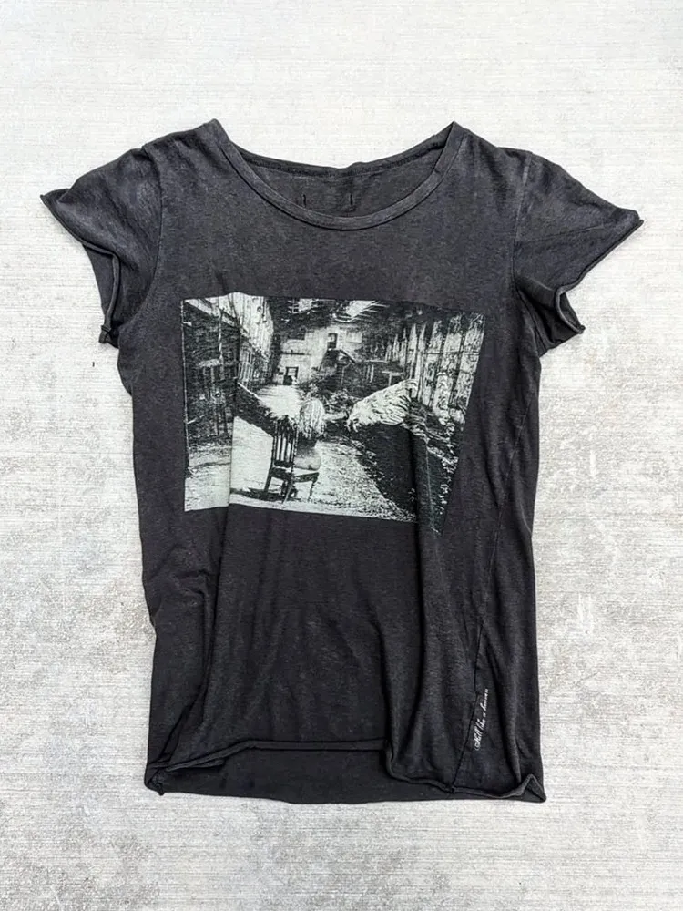 

Ifsixwasnine Vision Short Sleeve Angel Back Feather Retro Print T-Shirt