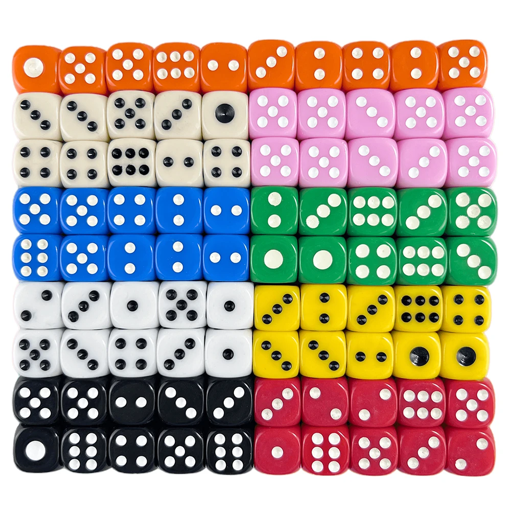 

Круглая точка D6 игральные кости 100 шт. 14 мм Цветные закругленные края Die для настольных игр и строительных предметов