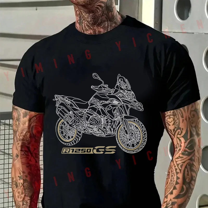 Men High Quality Funny Cotton Moto T-shirt GS 1250 R 1250 GS Black Motorcycle Tshirt Casual O-neck Men‘s unisex Hip Hop Tees