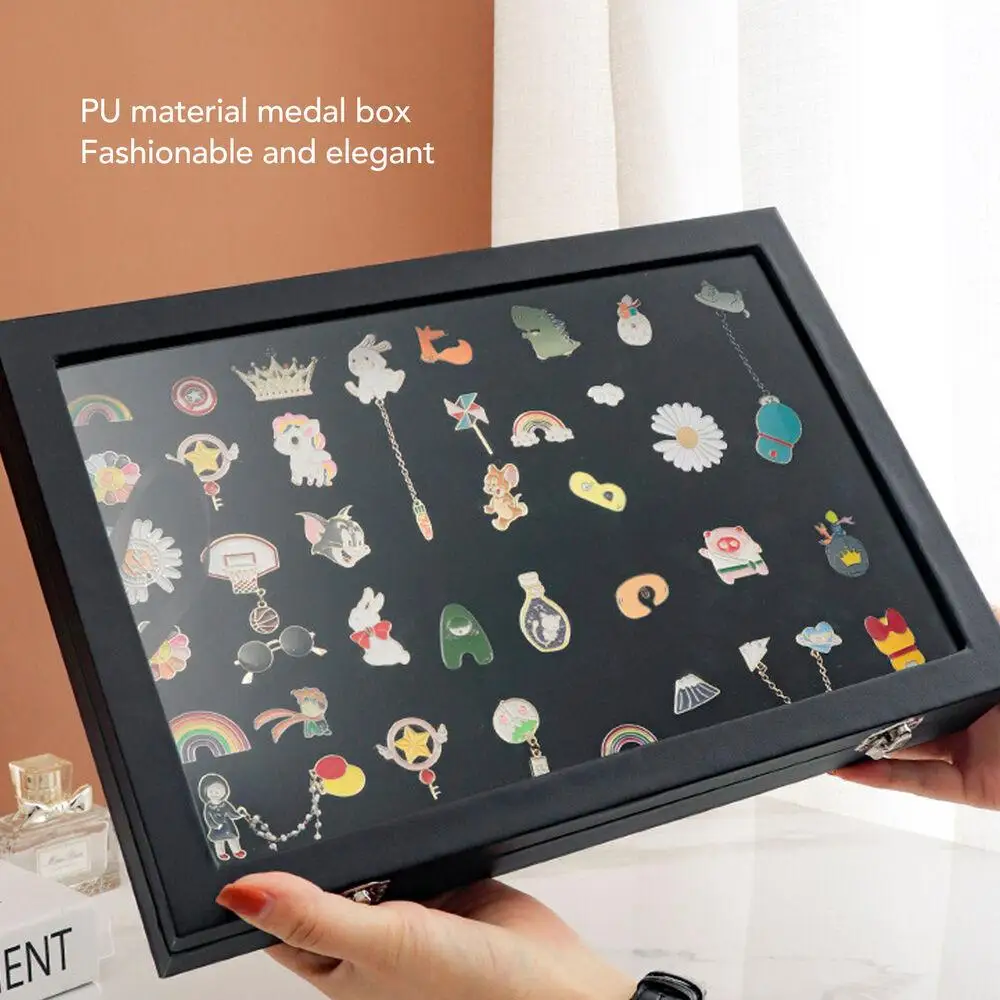 Pin Medal Display Case Badge Storage Box Transparent Dustproof Pin Shadow Box For Military Medal Jewelr