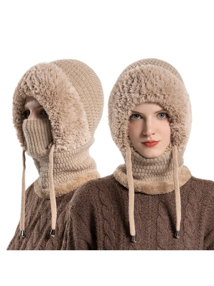 AliExpress Winter Cycling Balaclava for Women 3-in-1 Fleece Lined Hood with Windproof Face Cover Warm Knit Hat for Outdoor Sports