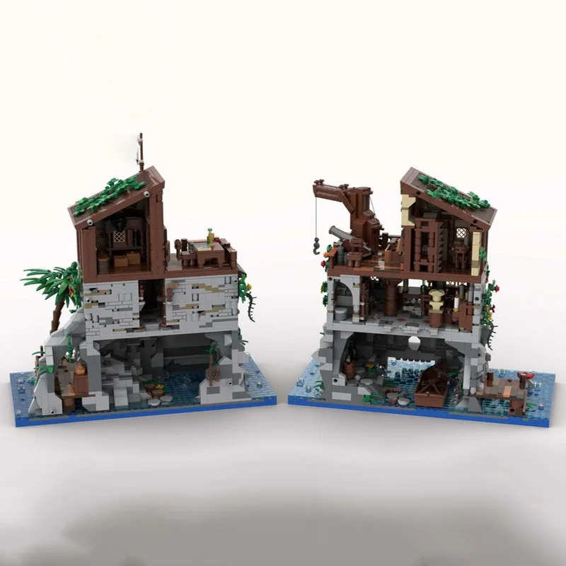 Bloques de construcción Moc de fortaleza pirata, isla de calavera pirata con casa de Barbanada, bloques tecnológicos, juguetes de montaje DIY, regalos
