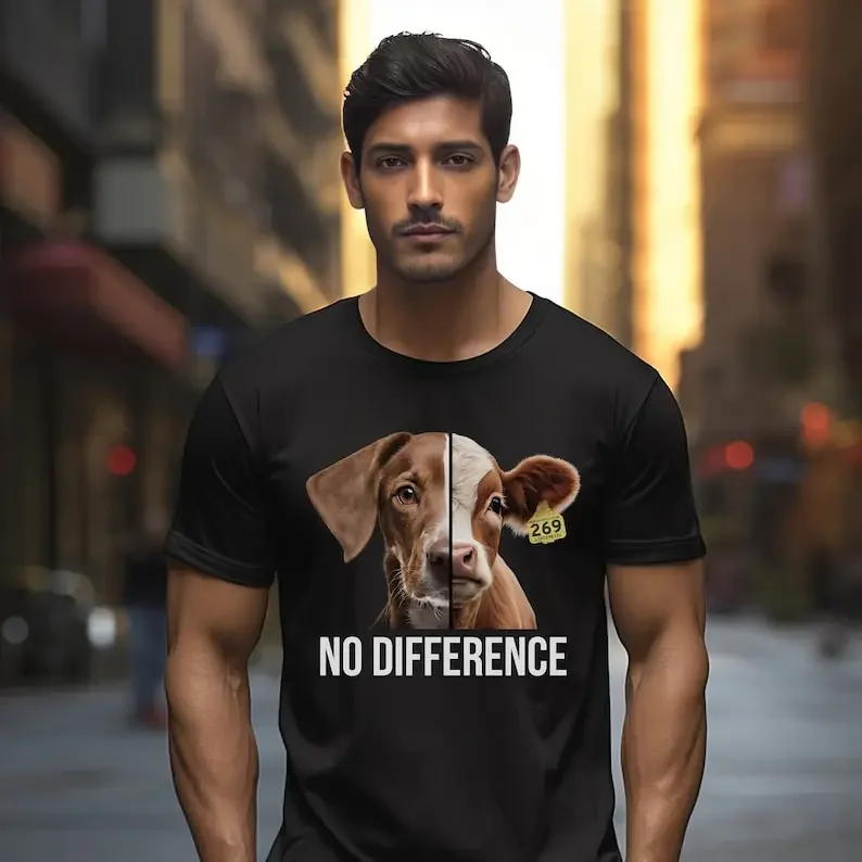 Vegan Activists Tee-Shirt Antispeciesism No Difference Calf and Dog Lovers Gift Ideas for Plant Based for Animal Liberation Tee