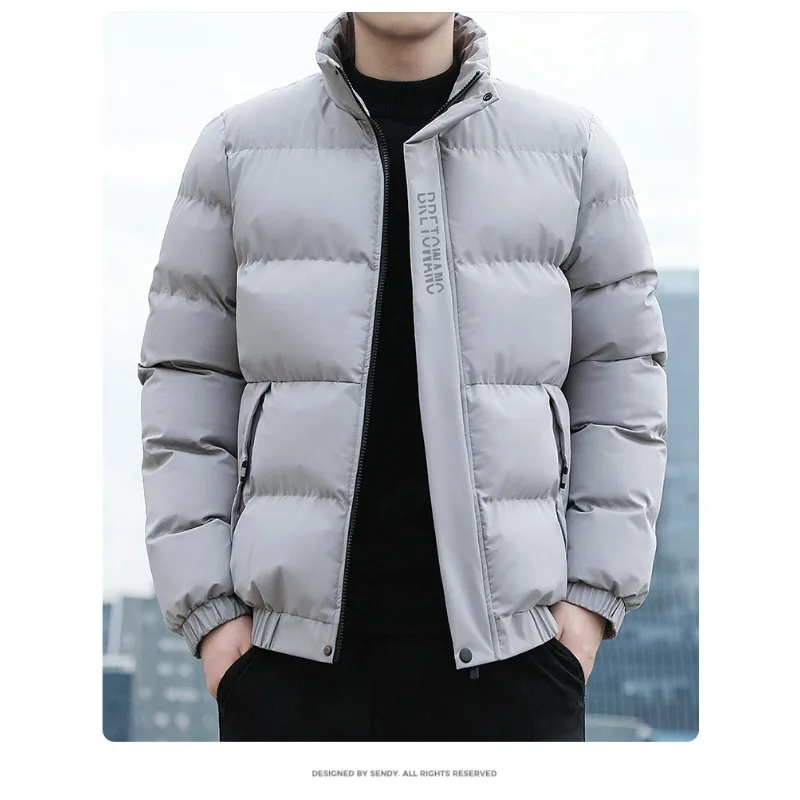 Comfortable Stand-up Collar Jacket Mens Cotton-padded Jacket Men's Thickened Warm Down Jacket Fashionable and Trendy Casual Coat