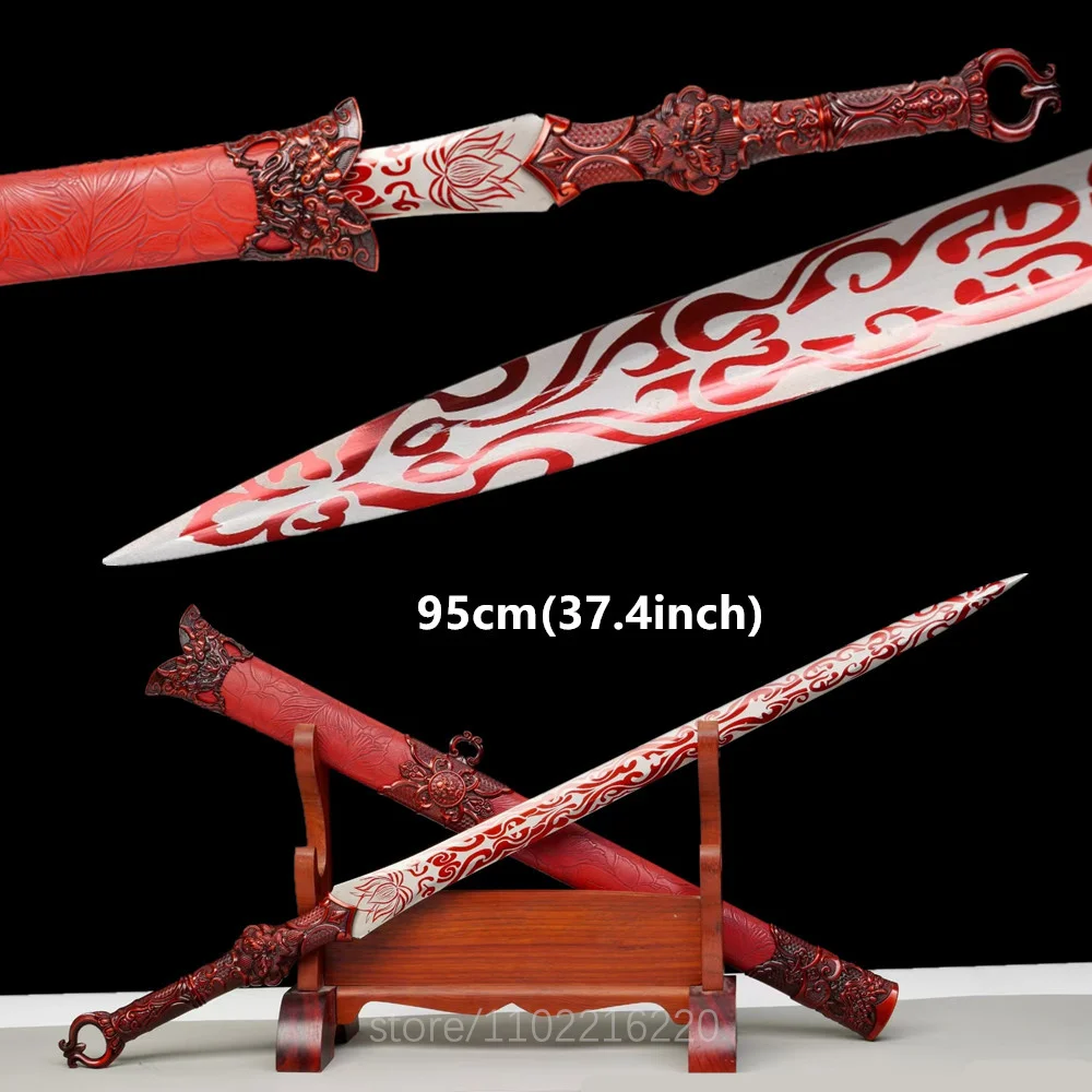 Amazing Red Battle Sword Handforged Sword Performance High Manganese Steel Blade Alloy Handle Fittings Full Tang Nice Sheath