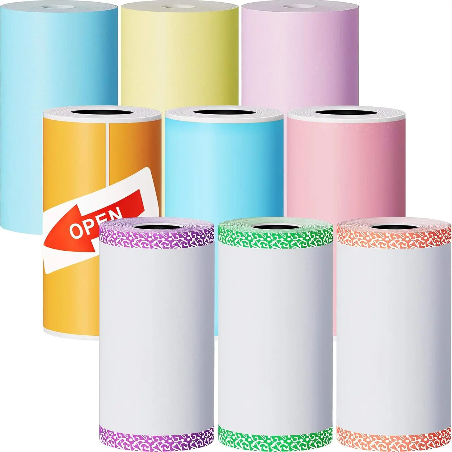 

9 Rolls Thermal Printer Paper 57x30 mm, Colorful Sticker Paper for Mini Printer