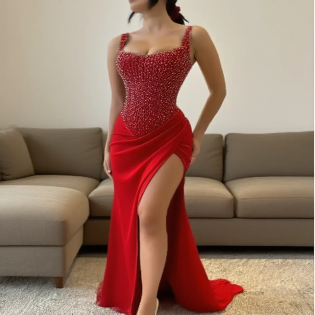 Customized sexy strapless beaded floor-length mermaid dress Formal Evening Dresses Birthday Party Prom Gowns