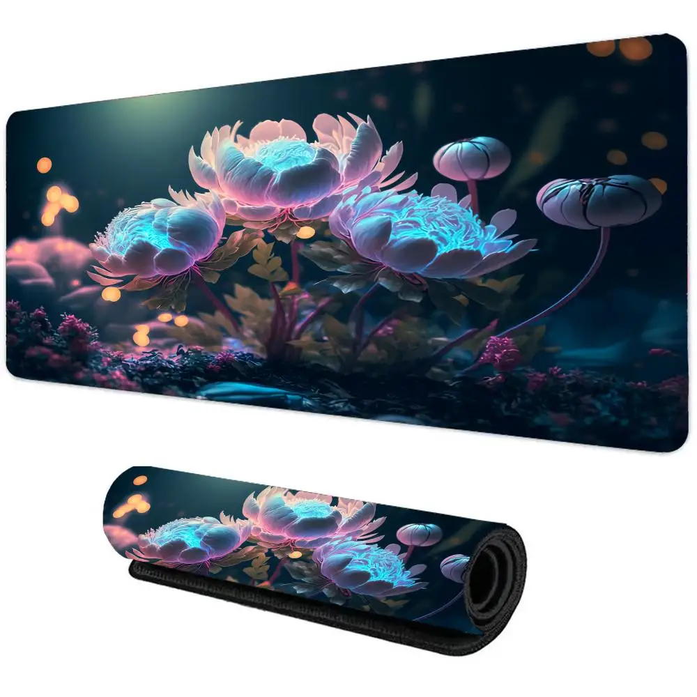 

Large color flower Gaming mouse pad black desk cover PC keyboard desktop mat lock rubber anti-slip carpet office accessories XXL