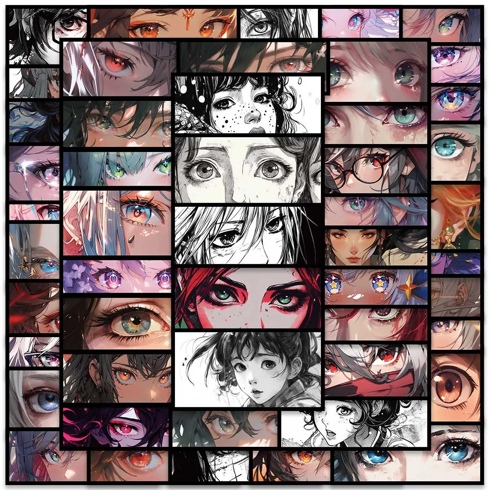 Impermeável Anime Olhos Adesivos para Laptop, Bagagem, Garrafa De Água, Guitarra, Diário, Decalques De Vinil, Desenhos Animados, Graffiti, Bonito,