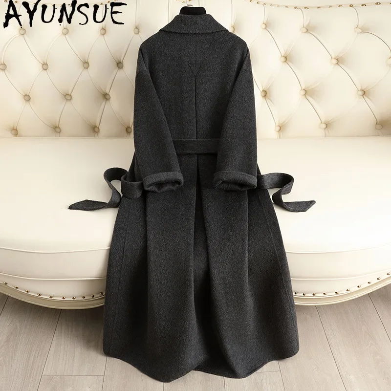 AYUNSUE 100% Real Wool Jacket Women Luxury Vintage Long Coats Woman Autumn Winter 2024 Women Clothing Loose Outerwears пальто