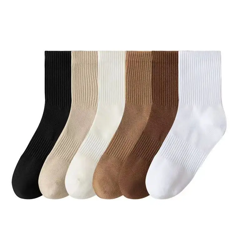 5 Pairs Of Drop Shipping Socks For Men Solid Color Breathable Sweat-absorbent Casual Sports  Mid-calf Socks For Men Cotton Socks