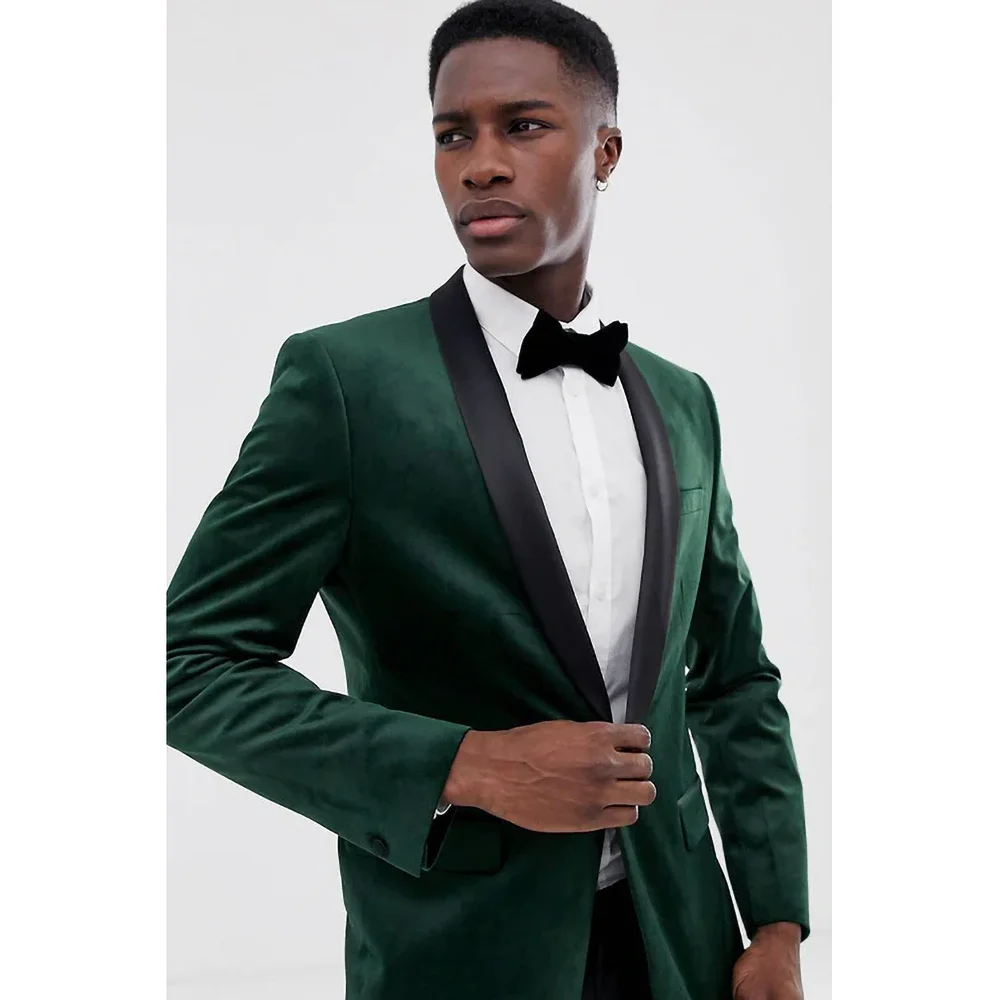 

Chic Velvet Suits for Men Two Piece Fashion Shawl Lapel One Button Male Suit Banquet Party Wedding Tuxedo (Blazer+Pants)