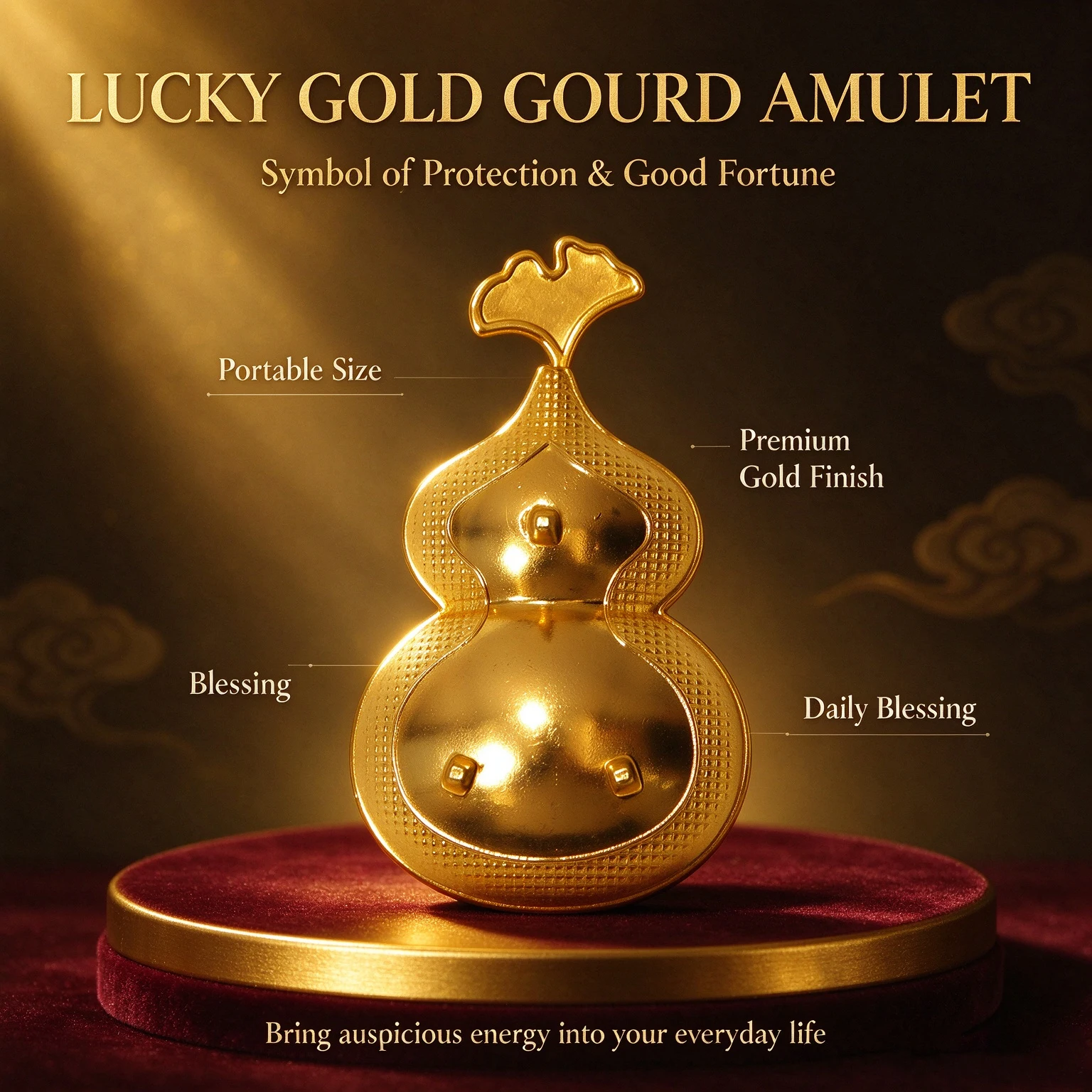 Golden Gourd Amulet Feng Shui Ornament Lucky Protection Wealth Home Desktop Decor Metal Craft Gift Talisman Table Display