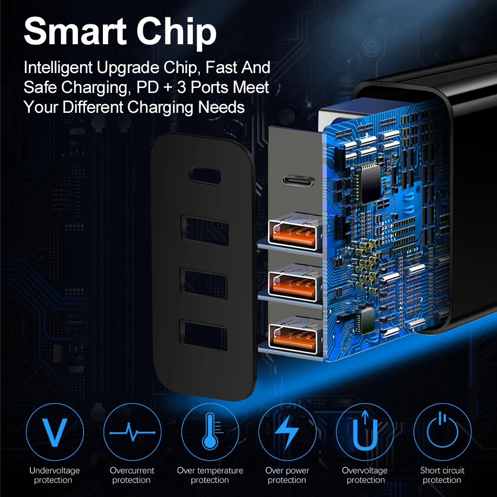 3USB Phone Charger Type-C Quickly Charging Adapter PD20W QC Fast Charger Mobile Phone 5V Volt Power Supply USB Port image 4