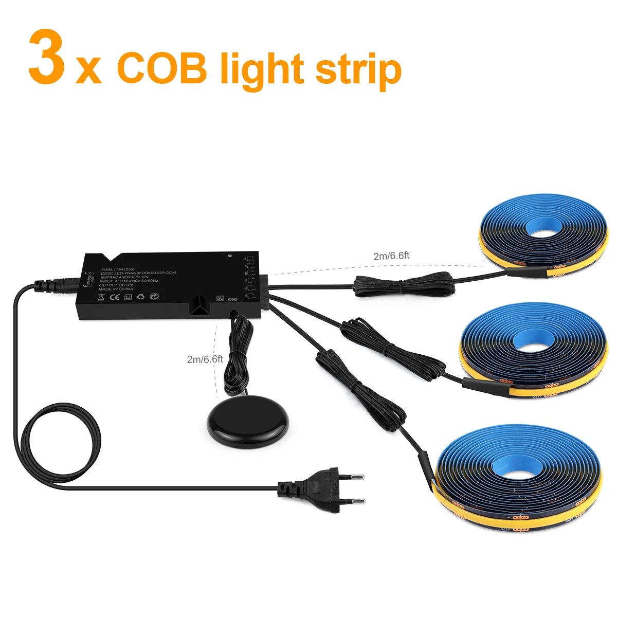 12V Akustische Wandpaneel-Dekorlampe Mehrfarbig Dimmbar Schwarze PCB COB Lichtleiste mit Touch-Schalter, für TV-Schrank-Hintergrundbeleuchtung