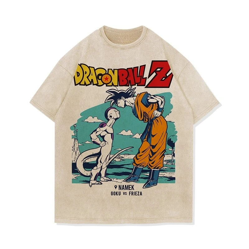 Camiseta lavada de Dragon Ball Goku Vs Frieza de Anime para hombre y mujer, camiseta de manga corta, ropa informal con estampado gráfico de verano, ropa Y2k
