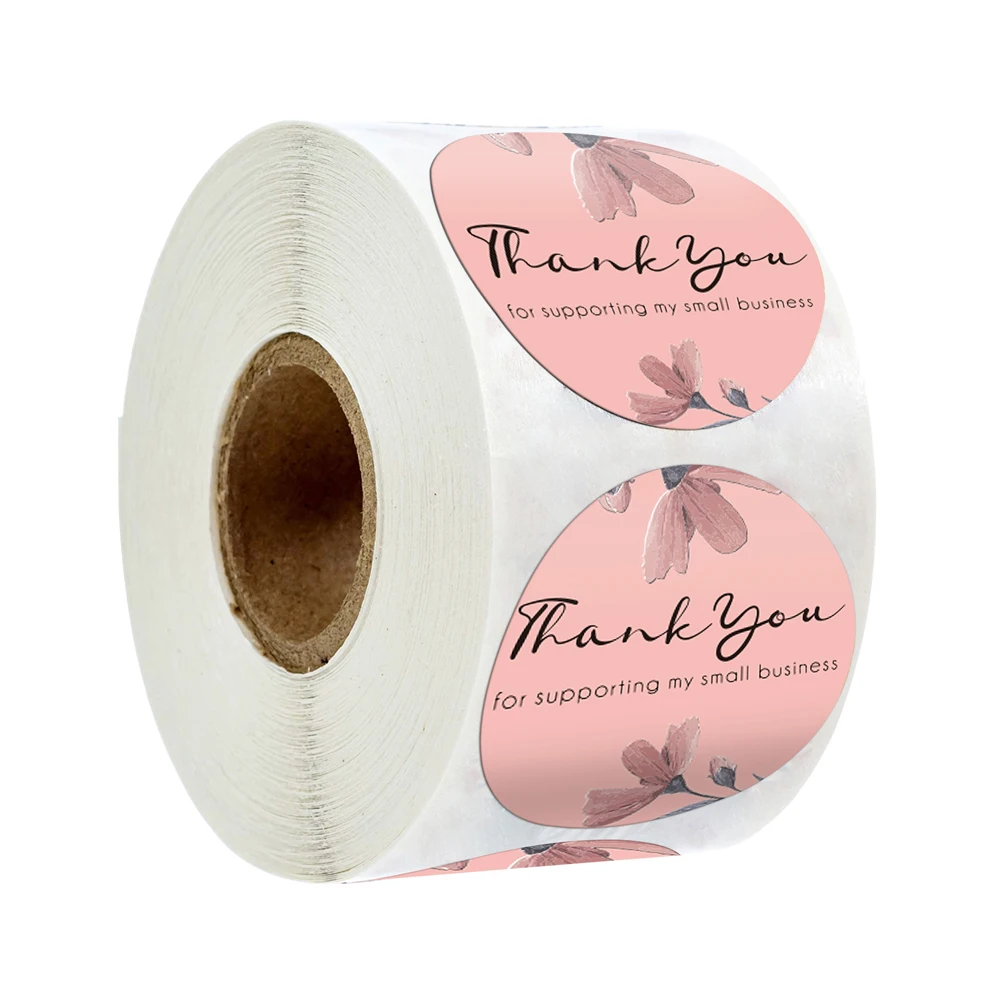 50-500pcs Vintage Thank You Elegant Flower Ellipse Adhesive Kraft Seal Sticker For Baking Gift Label Stickers Funny DIY Work