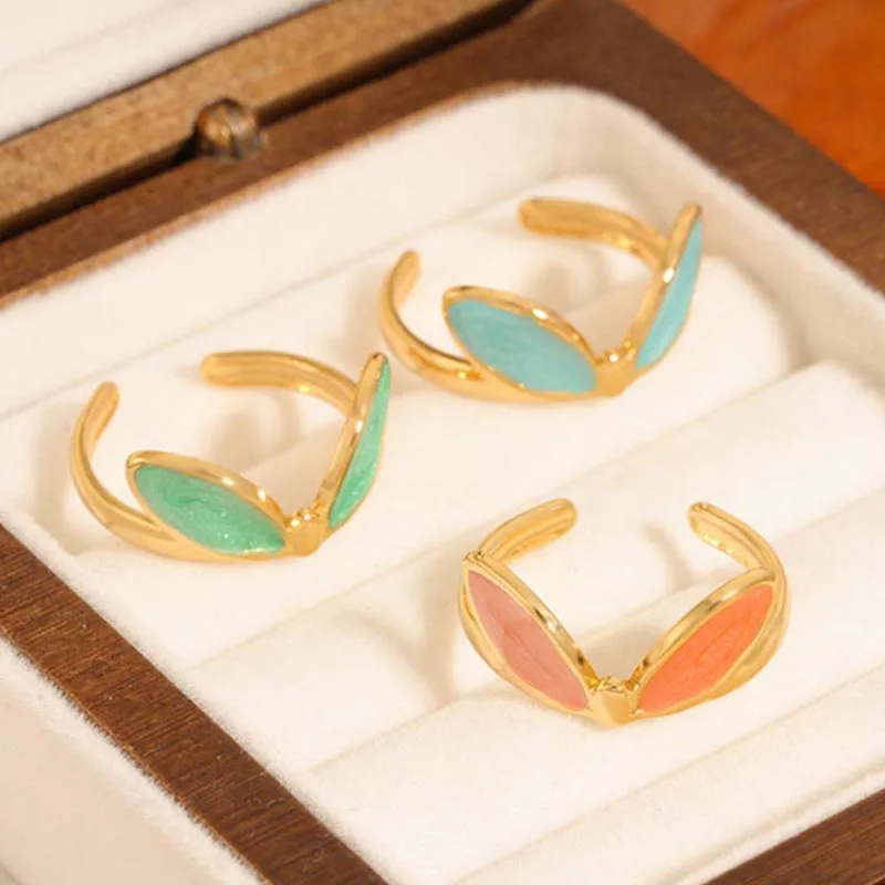 Stainless Steel Cute Bunny Ear Rings Glitter Enamel Rabbit Ears Adjustable Stackable Rings Gold Plated Kawaii Jewelry for Women