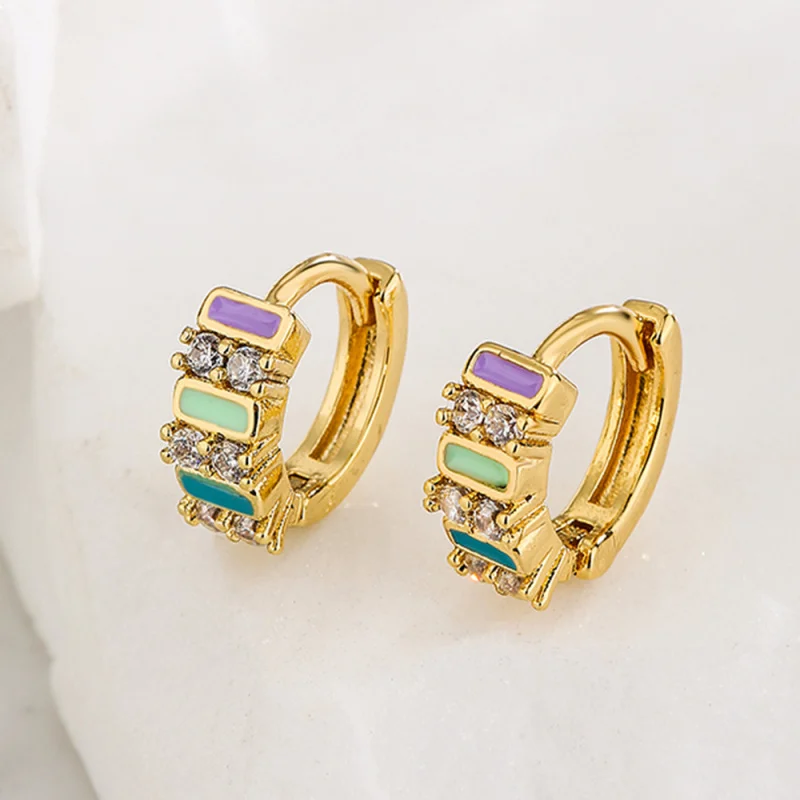 

Fashionable Small Bohemian Style Oil Drop Zircon Earrings for Women Copper Gold Plated Small Hoop Earrings