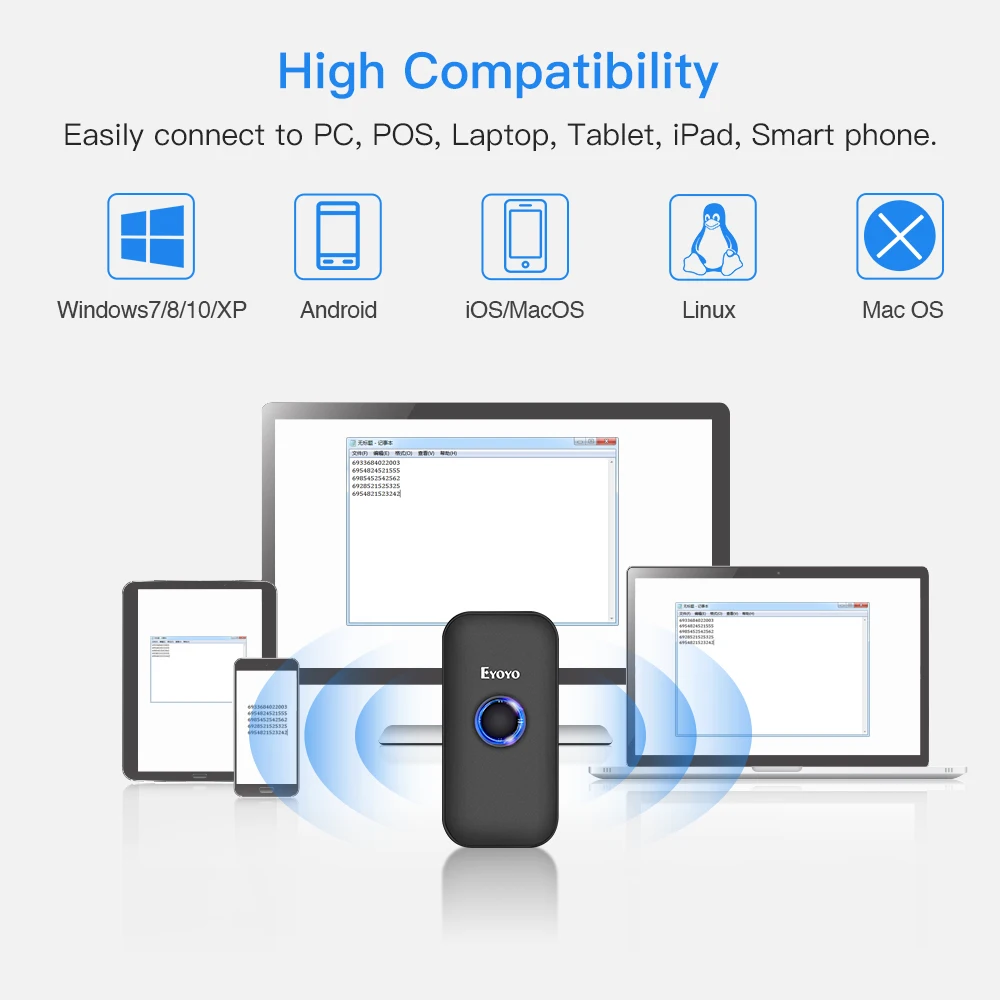Eyoyo Bluetooth UPC/EAN/Codabar Code Reader EY-009L Mini 1D Laser Barcode Scanner Support Hide/Add Custom Prefix/Suffix Digits
