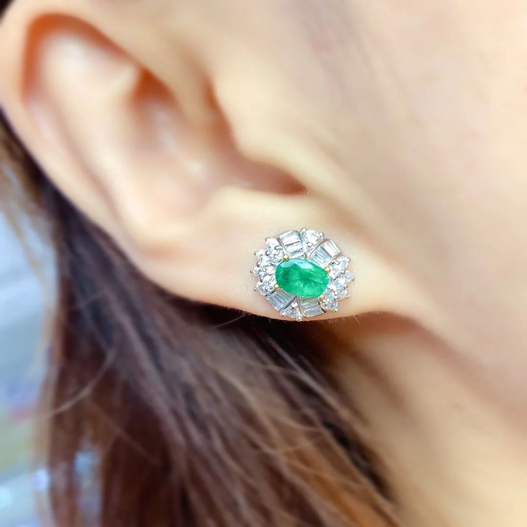 Sterling Silver Real Natural Emerald Stud Earrings Classic Fine Jewelry Women Wedding Gift 4*6mm