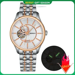 BERNY Automatic Mechanical Man Watch NH39 Luxury Elegant Skeleton Sapphire Dress Watches Full Stainless Steel Business