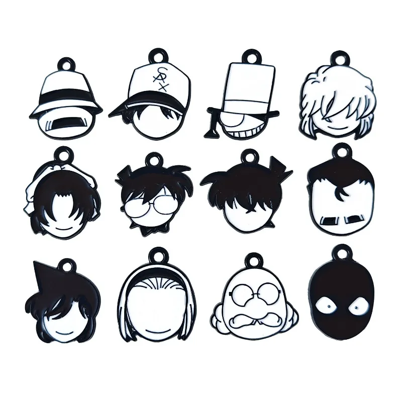 

10 шт. Новые черно-белые подвески из серии «Детектив Конан» с милыми мультяшными персонажами, креативные брелоки для ключей, подарок для самостоятельного изготовления