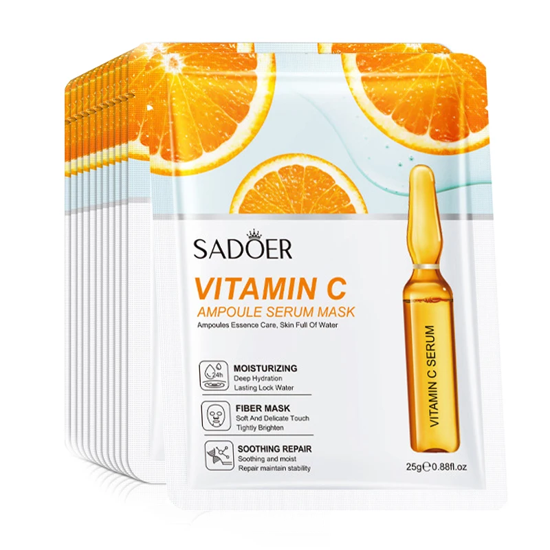 10 stks SADOER 24 K Goud Vitamine C Hyaluronzuur Gezichtsmasker Facial Hydraterende Verstevigende Hydraterende Gezichtsmaskers Huidverzorgingsproducten