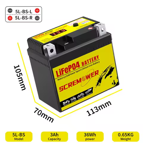 5L-BS Motorcycle Battery 12V 3Ah with BMS ATV UTV Battery High Performance Maintenance Free compatible with YTX5L-BS CTX5L