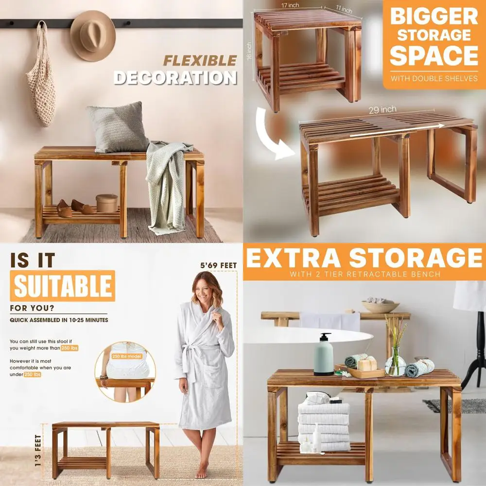 

Регулируемая водонепроницаемая душевая скамья 29 с хранилищем и ножками для бритья, идеально подходит для спа, ванны и пожилых людей.