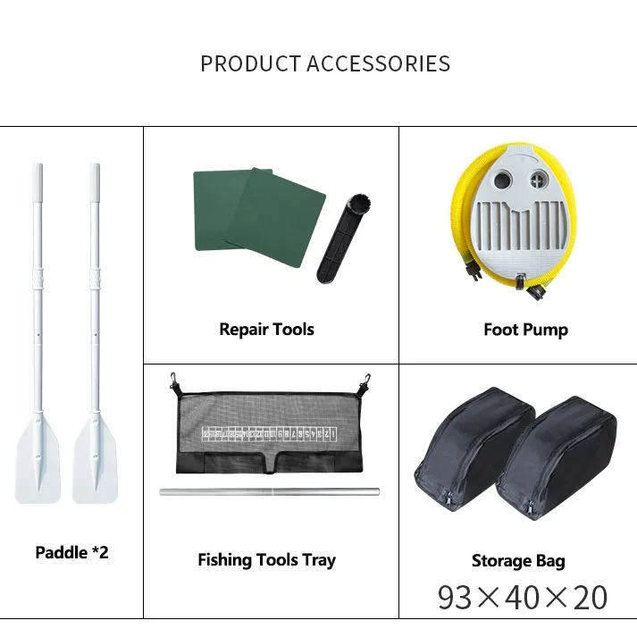 Ensemble de bateau de pêche gonflable Luya, palmes portables, chambre à air 2 + 1, bateau en caoutchouc pliant simple, kayak portable, canoë de pêche