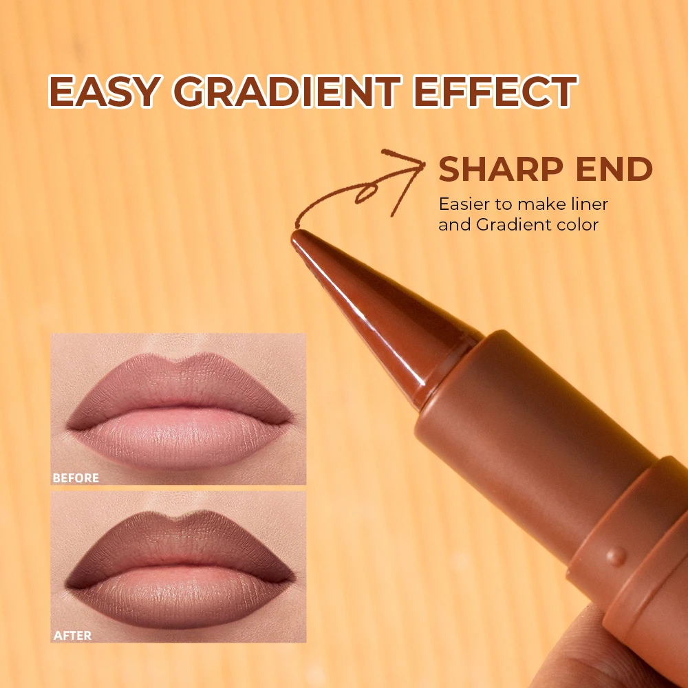 2Pcs Lip Liner Lipgloss Set, High Shine,Long Lasting,Dark Brown,Plumping,Moisturizing,Lightweight