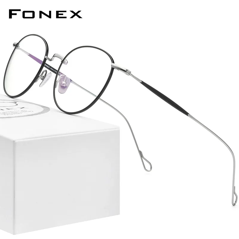 FONEX Titanium Eyeglasses Frame Women Vintage Round Frame Glasses Men 2021 New Titan Eyewear F85645