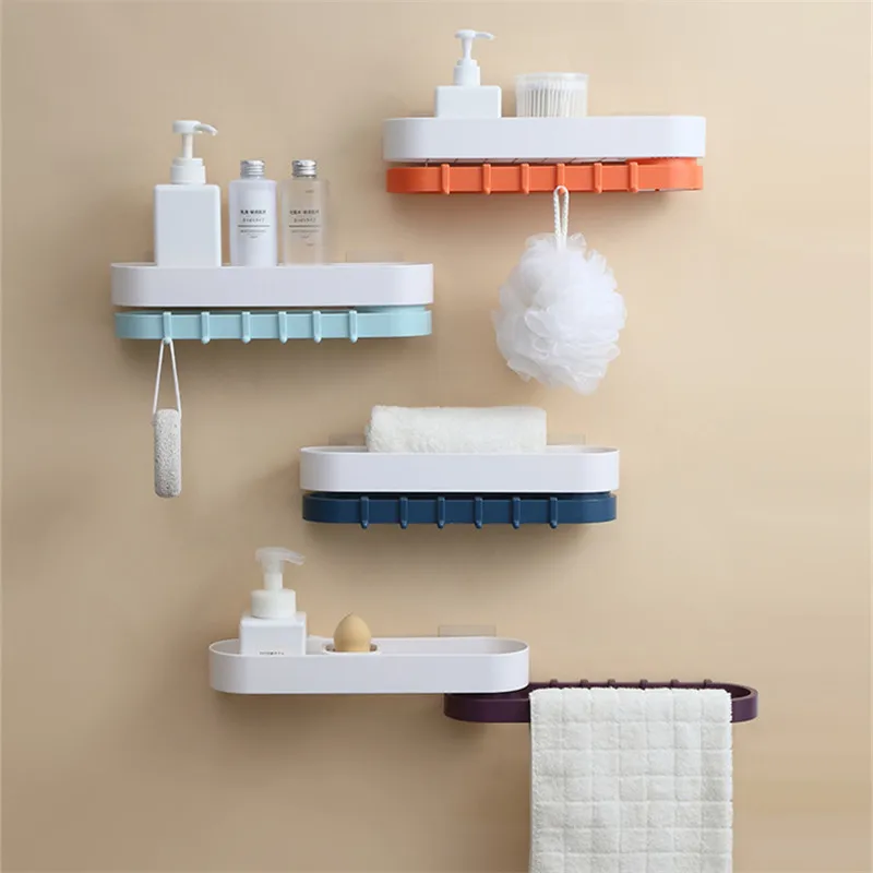 Double Rotating Shelf Washroom Wall-mounted Towel Rack Without Punching Bathroom Hooks Can Be Washstand Storage Rack