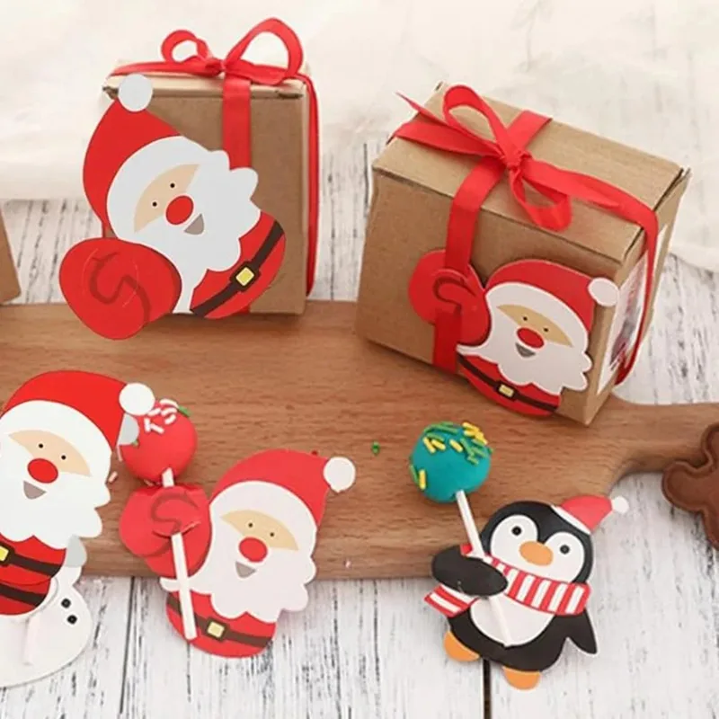 50/100 قطعة بطاقات مصاصة عيد الميلاد الجديدة مع المسنين البطريق نمط ورق زينة بطاقات DIY بها بنفسك بطاقة الزخرفية ورقة بطاقات