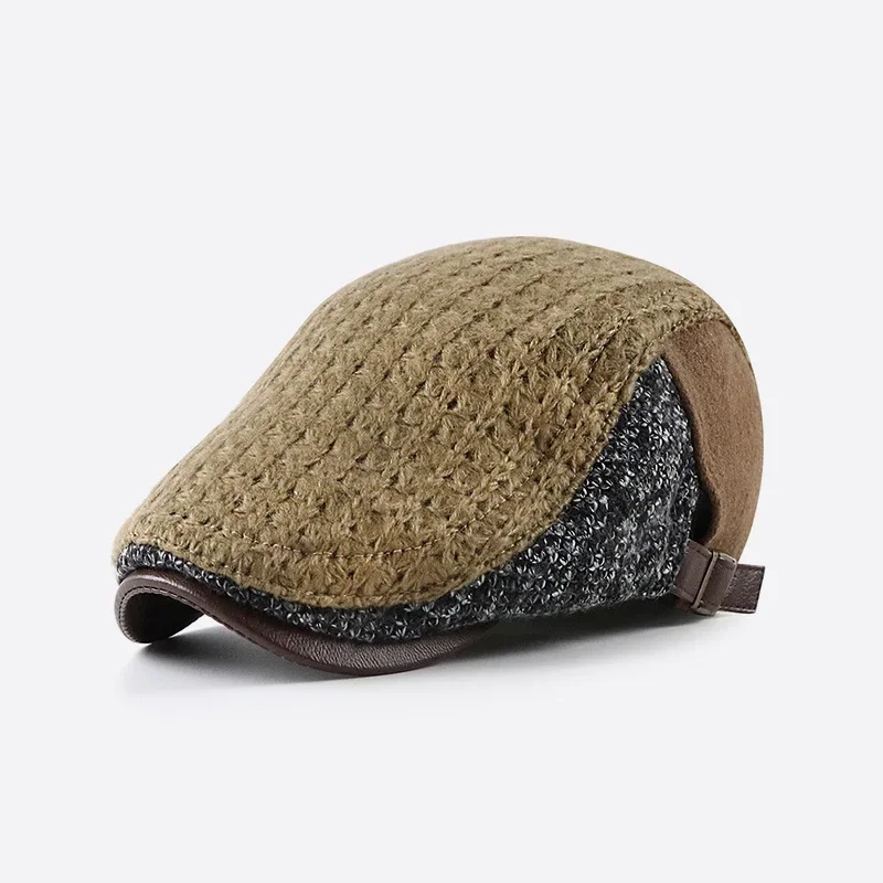 Brand Oohmy Men Women Knitted Warm Patchwork Newsboy Hat Beret Cabbie Ivy Adjustable Buckle Gatsby Caps